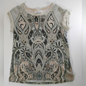 Rose & Olive Blouse Womens Small Grey Pink Paisley Femimjne Cottagecore Boho Top